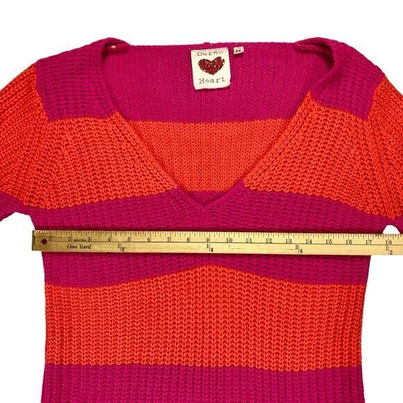 Derek Heart Sweater Womens M Pink Orange Striped Vibrant Chunky Knit Cozy Winter - Picture 13 of 16